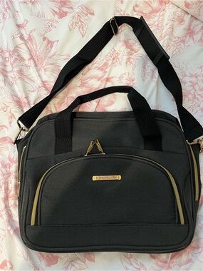 Black Travel Messenger Bag with Gold Accents